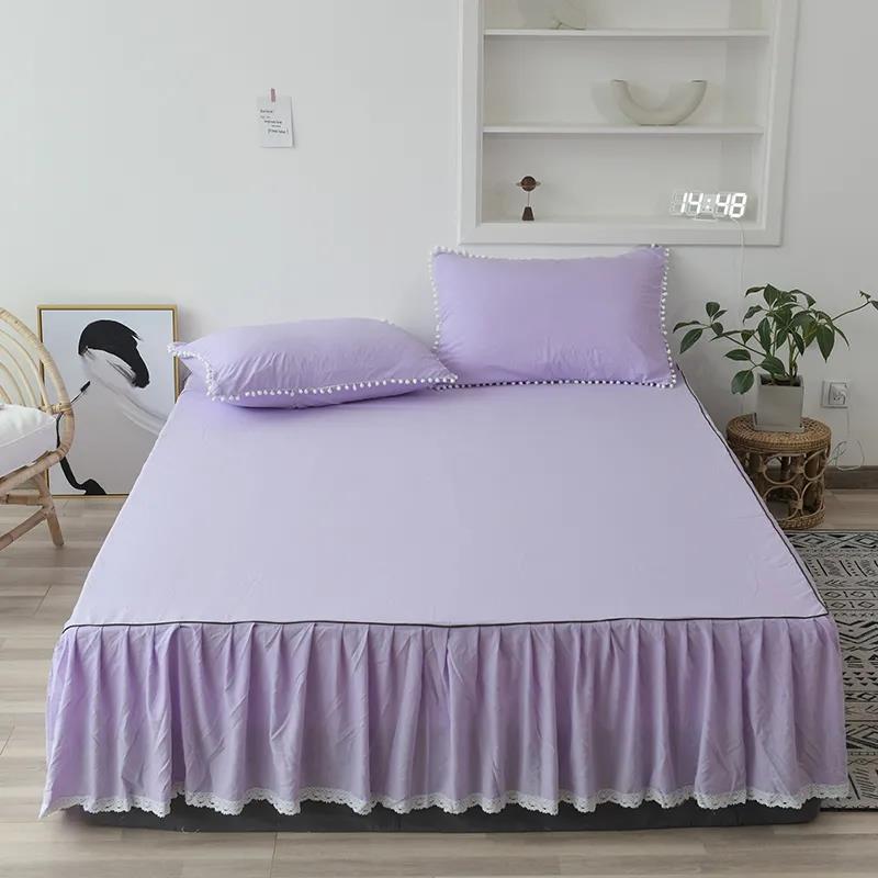 Solid Color Bed Skirt One-piece Washed Cotton Bed Sheet Simmons Protective Cover Bed Cover Bed Cover Size Bed Apron Non-slip Skirt