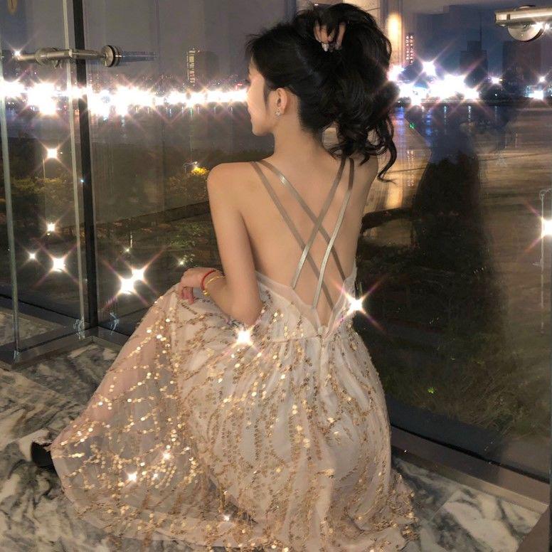 V-neck Short Sleeve Sequined Party Dresses Women Streetwear Midi Dress Female Spring Dress Vestido