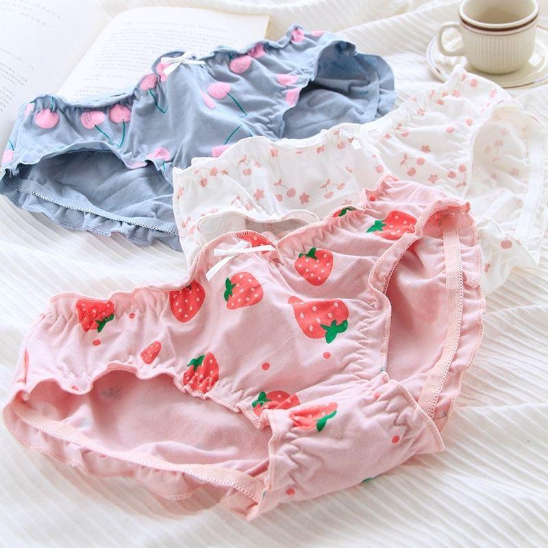Underwear Women's Pure Cotton Antibacterial Thin Section Sweet and Breathable Girl Fungus Edge Low Waist Briefs Women