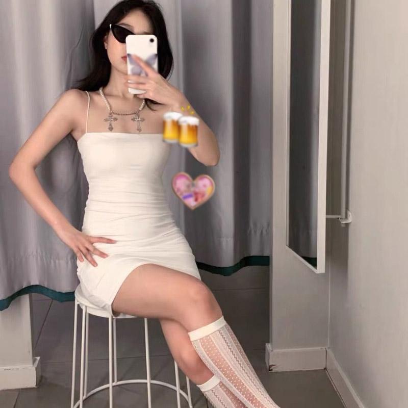 Minimalist Solid Color Sexy Tight-fitting Bag Hip Skirt Girls Nightclub Thin Shoulder Strap Base Suspenders Outer Dress
