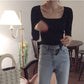 Pofulove Open Collarbone Square Collar Shirt Sweater Female Tight Bottoming Slim Student Sweater