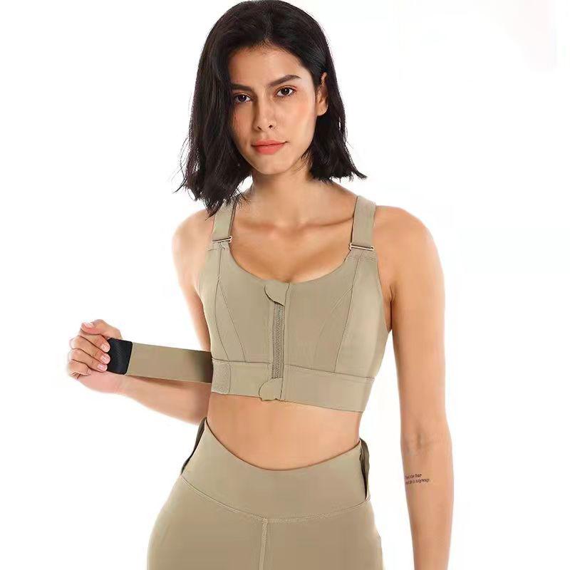 Women's Zipper Bra Sports Underwear Shockproof Running Large Size Fat Mm High-intensity Yoga Vest Seamless Gathering Fitness Bra Push Up Bra Top