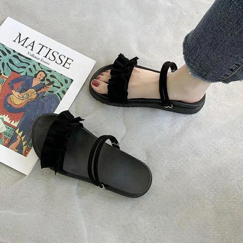 Sponge Cake Platform Sandals Female Fairy Style Summer Student Flat Roman Net Red Sandals