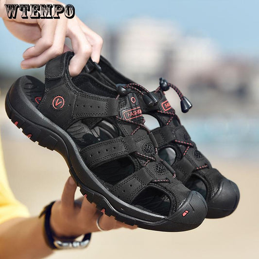 Casual Shoes Fashion Footwear Sandals Men Breathable Beach Real Leather Big Size