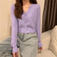 Spring and Autumn Knitted Cardigan Long Sleeve V-neck Sweater Solid Color Short Casual Coat