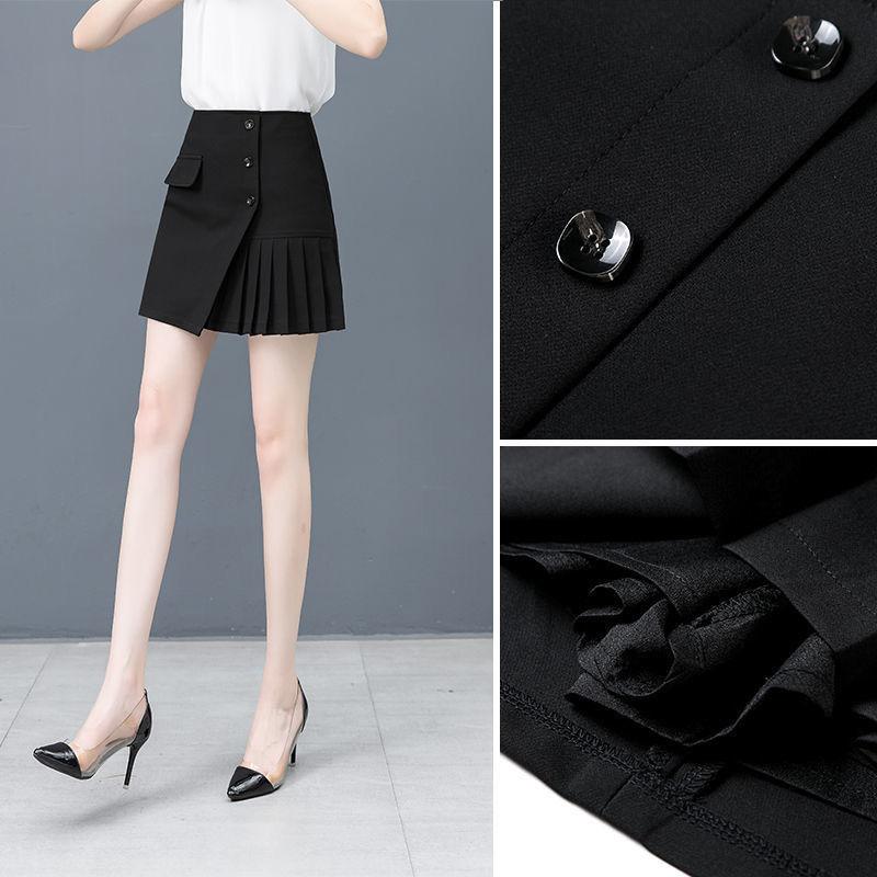 S-XXXL Women Sexy High Waist Hip Skirt Short Skirt Above Knee Split Fork Zipper Button Decoration Club Casual Home Office