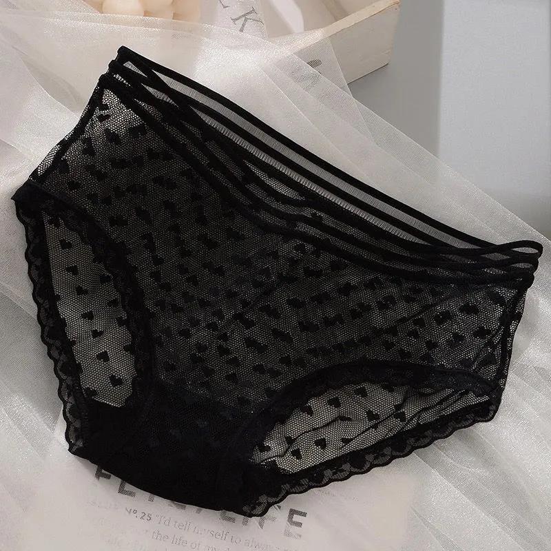 Lace Panties Women's Summer Mid-waist Seamless Hollow Transparent Sexy Ladies Large Size Thin