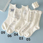 Five Pairs of White Lace Stockings Women's Korean Cartoon Jacquard Cute Stockings