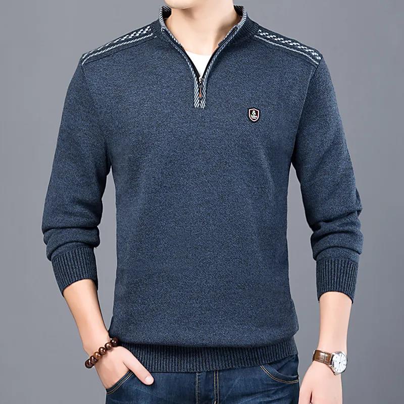Winter Sweater Men's Zipper Half High Neck Knitted Sweater Men's Winter Thickening