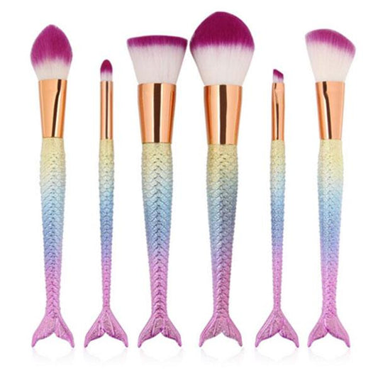 Brush 10pcs Mermaid Tail Power Foundation Makeup Brushes Set Plaid Case Bag Portable Travel