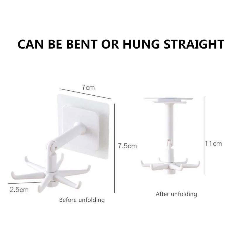 Spoon Rack 6 Claw Rotatable Hook Oil-proof and Waterproof Kitchen Storage Foldable Hook Cabinet Sticky Hook Wall Closet Hook Sticker Organizers