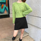 Spring and Autumn Loose Knitted Sweater Long Sleeve Pullover Casual Jacket Short Pure Color Women's Top