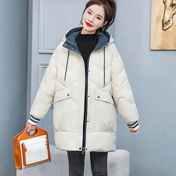 Women's Winter Mid-length Down Cotton Jackets Large Size Solid Color Loose Thickened Hooded Cotton Coats