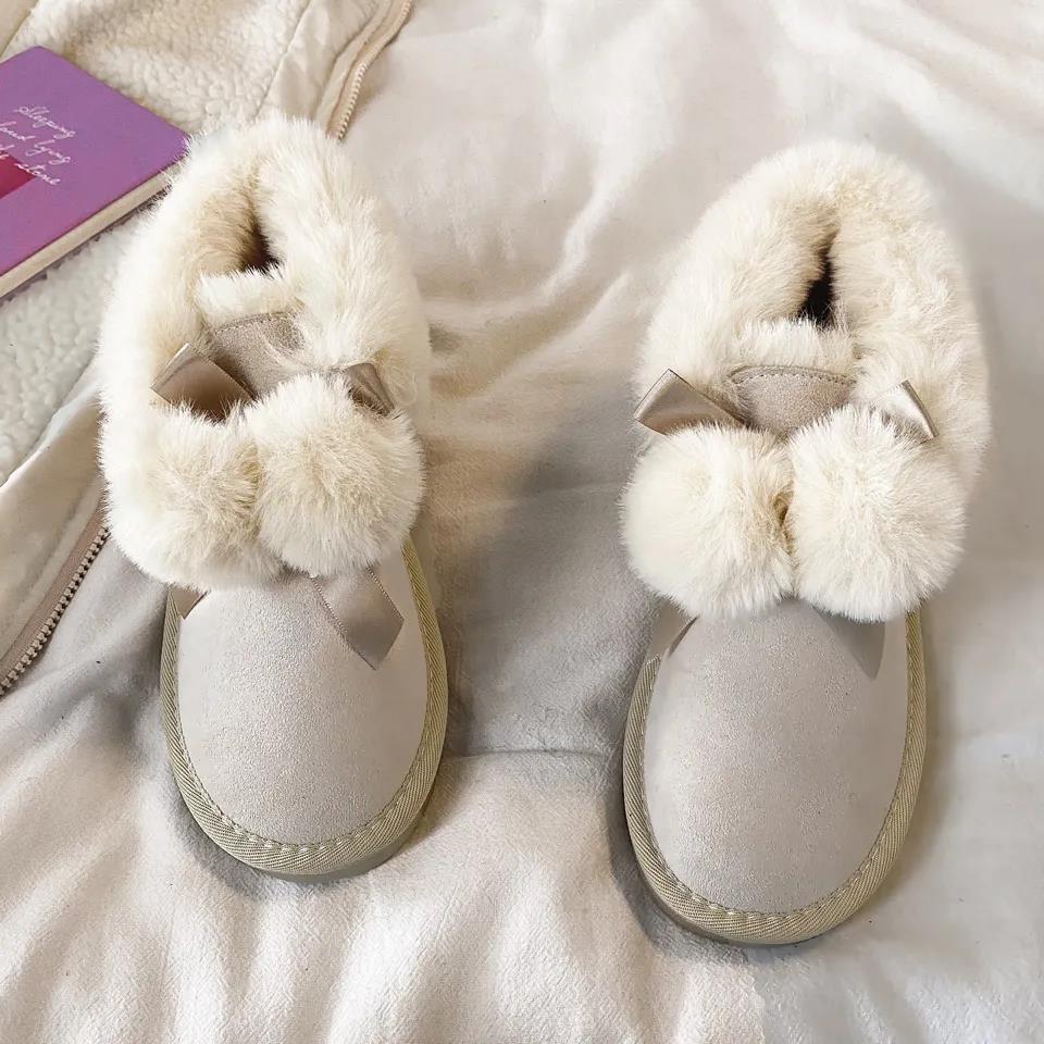 Hairball Snow Boots Women's Winter Thick-soled Wild Plus Velvet Cotton Shoes Non-slip Warm Boots