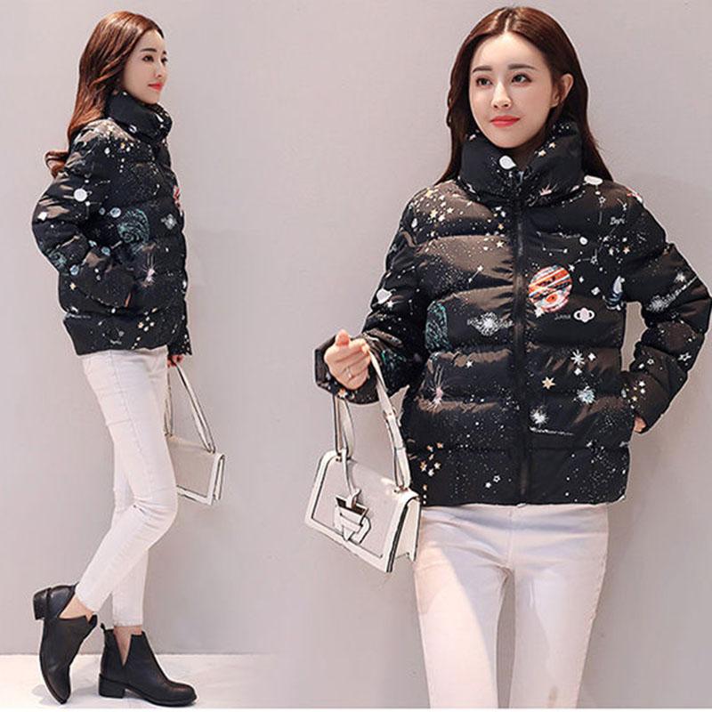 Women's Winter Short Padded Coat Autumn and Winter Thickening All-match Printed Padded Coat Warm Parka Jacket