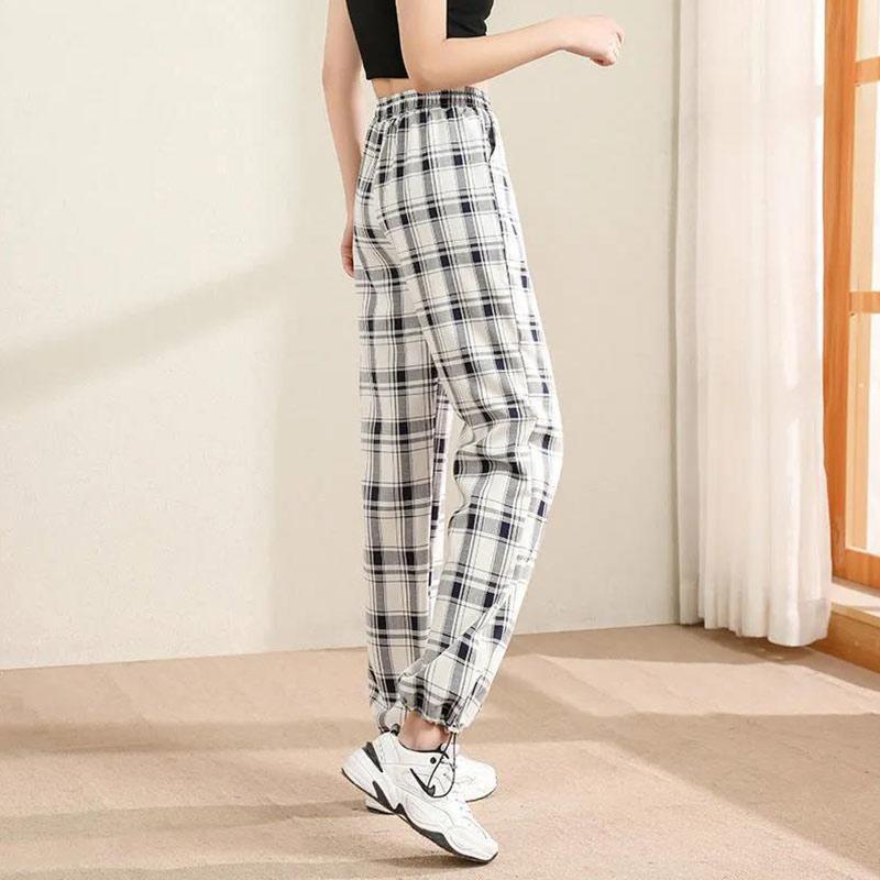 Black and White Plaid Loose Plus Size Pants Female Small Student Summer Thin All-match Casual Sports Pants