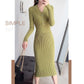 Autumn and Winter Fashion Padded Sweater Skirt Mid-length Over The Knee V-neck Knitted Dress Slim Inner Base Bag Hip Skirt