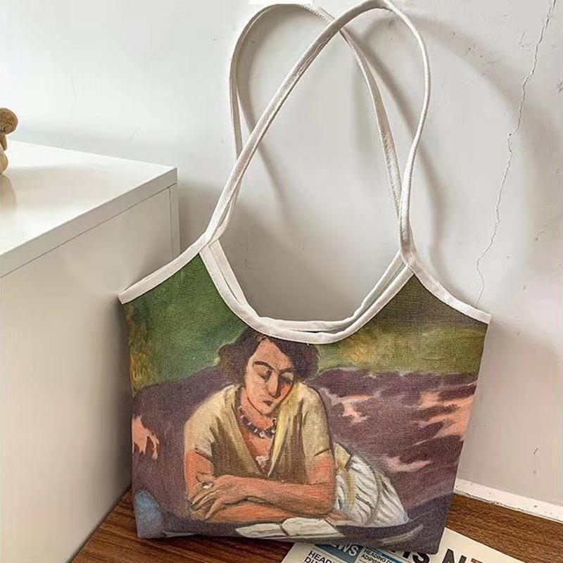 Painting Canvas Bags Casual Large Daily Women Shoulder Tote Handbag Simple Hobo Bags Funny Comics