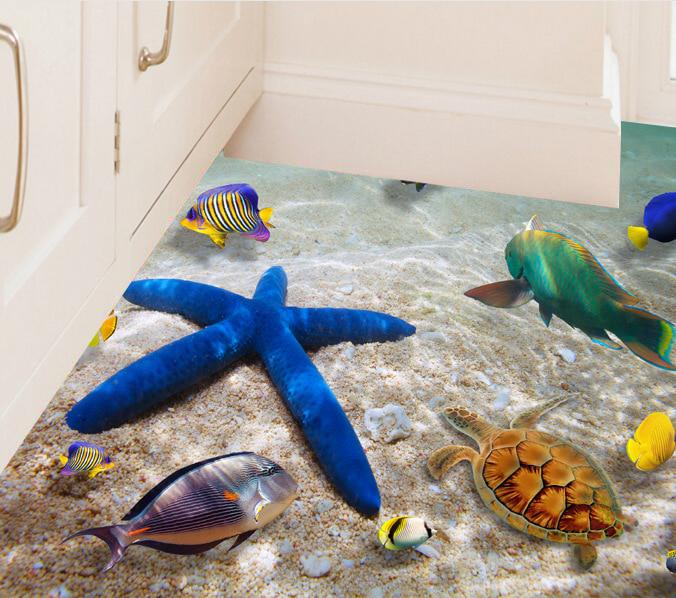 Sea Floor Stickers Dolphin Wall Stickers Beach Wallpapers Big Size Home Decor Creative Sea Animals O