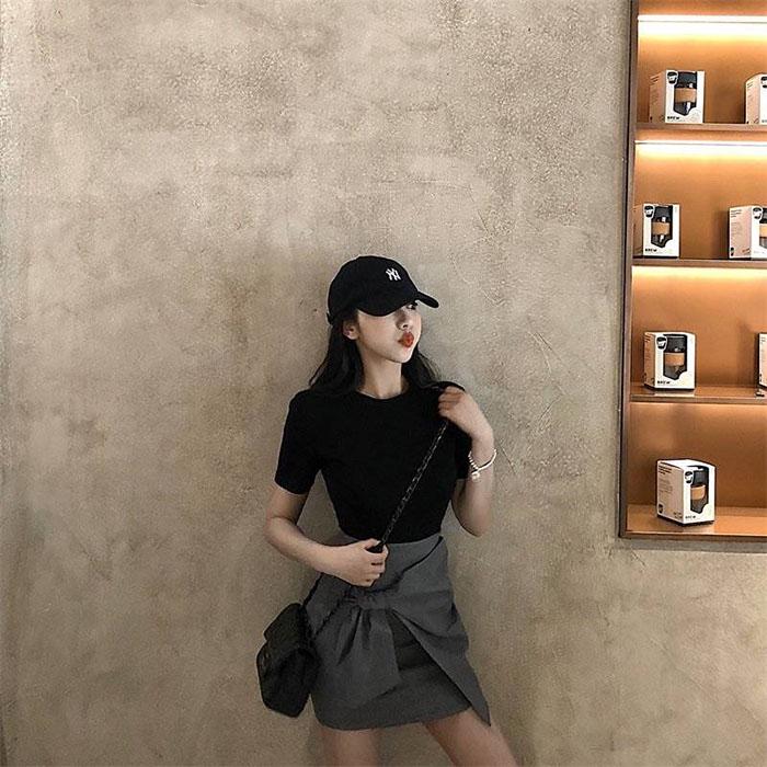 Women Anti-light Skirt High Waist Banded Bow Slim Sexy Package Hip Skirts Mini A-line Skirt