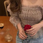 Women's Spring and Autumn Long Sleeve Square Collar Chiffon Shirt