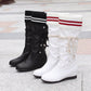 Inner Increase High Boots Women Wedge Heel  Knight Boots Short Fleece Calf-high Leather Boots
