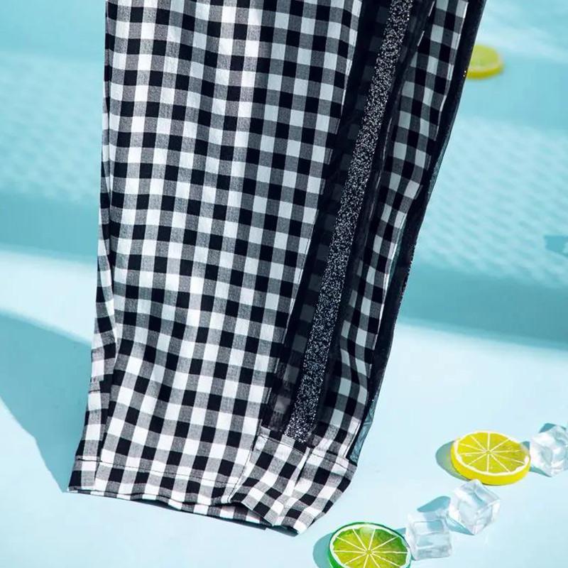 Plaid Pants Girls Mesh Casual Pants Ice Silk Pants Women Summer Thin Section Nine-point Harem Pants