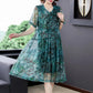 Summer Mesh Printed Short Sleeve Dress Large Size Loose Round Neck Midi Dress Women