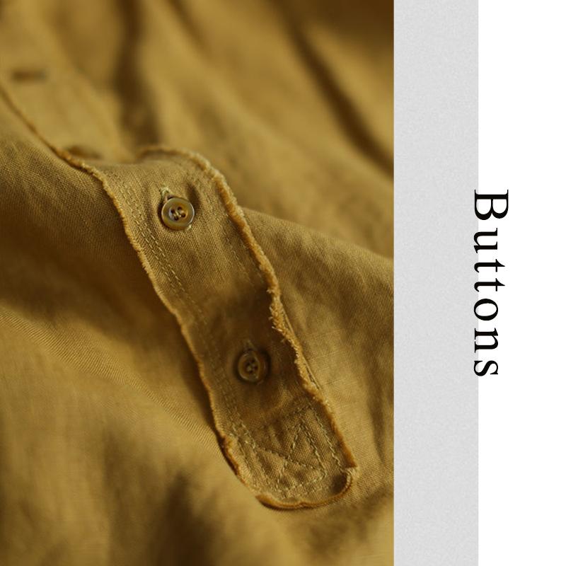Breathable Linen Fabric Women Dress Loose Turn-down Collar Casual Loose Big Pocket Short Sleeve Buttons Dress