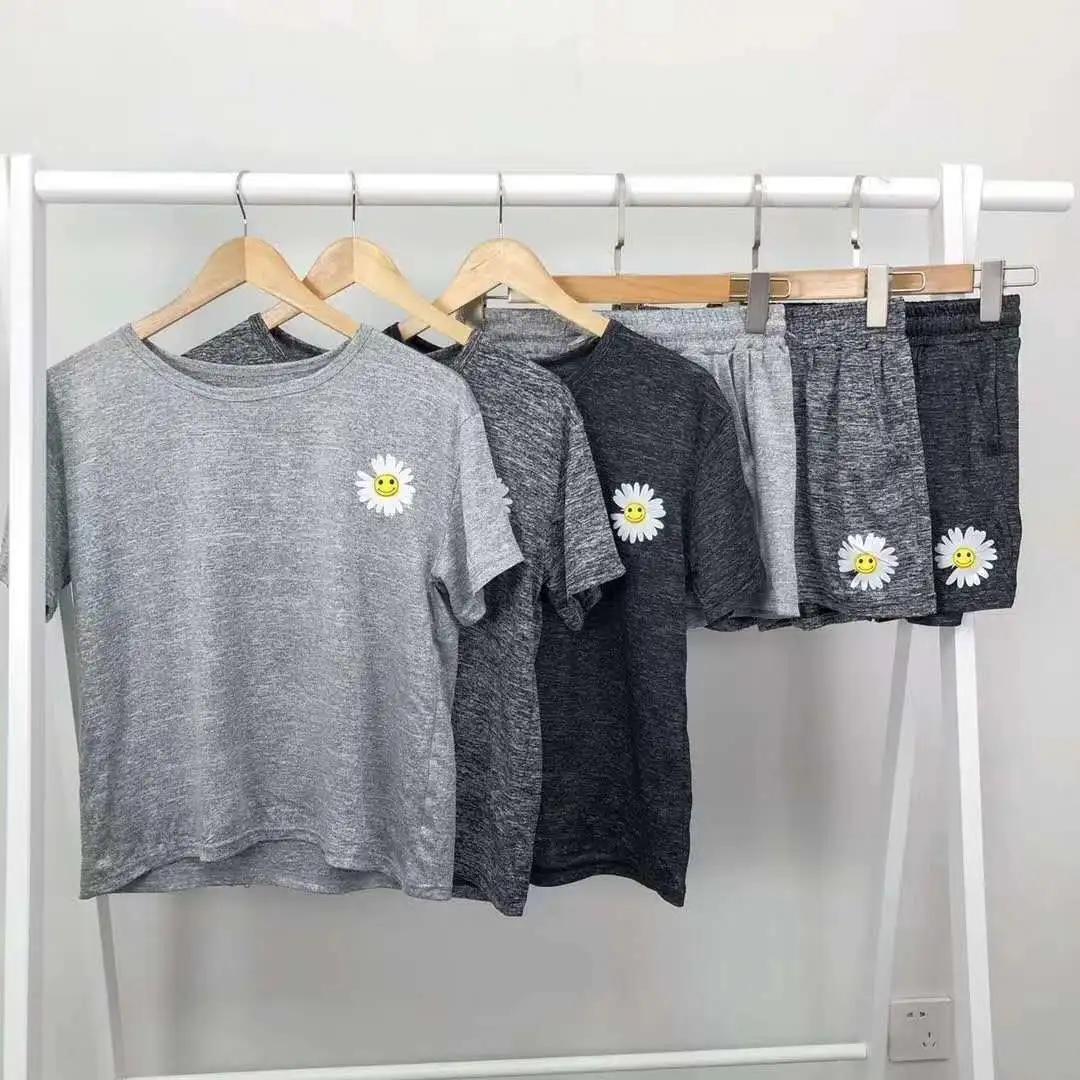 2PCS Summer Daisy Quick-drying Suit Ladies Yoga Clothes Running Sports Thin Breathable T-shirt Shorts Two-piece Set