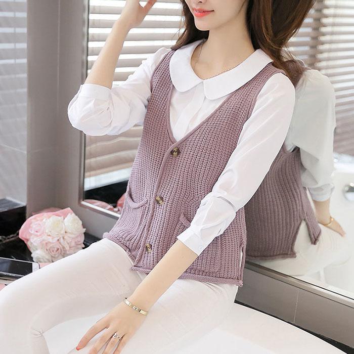 V-neck Waistcoat Fashion Vest Spring and Autumn Loose Knit Cardigan All-match Short Fashion Top