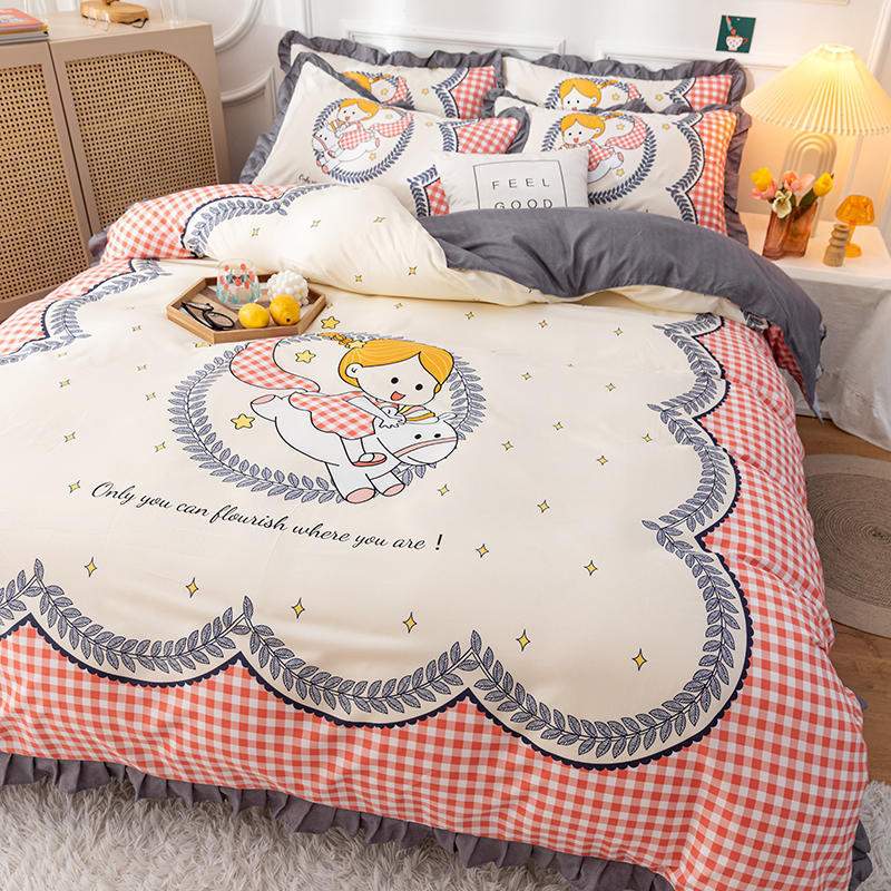 Four-piece Thick Brushed Bed Skirt Student Princess Style Sheet Duvet Cover Bedding