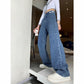 Spring  Autumn Plus Size Loose Woven Denim Wide-leg Trousers   Straight Thin High-waist Casual Mopping Pants Women