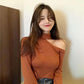 Pofulove Slim Girly Hollow Out Collar Sweater Charm Halter Neck Crop Top V-Neck Fit Sweater Jumper