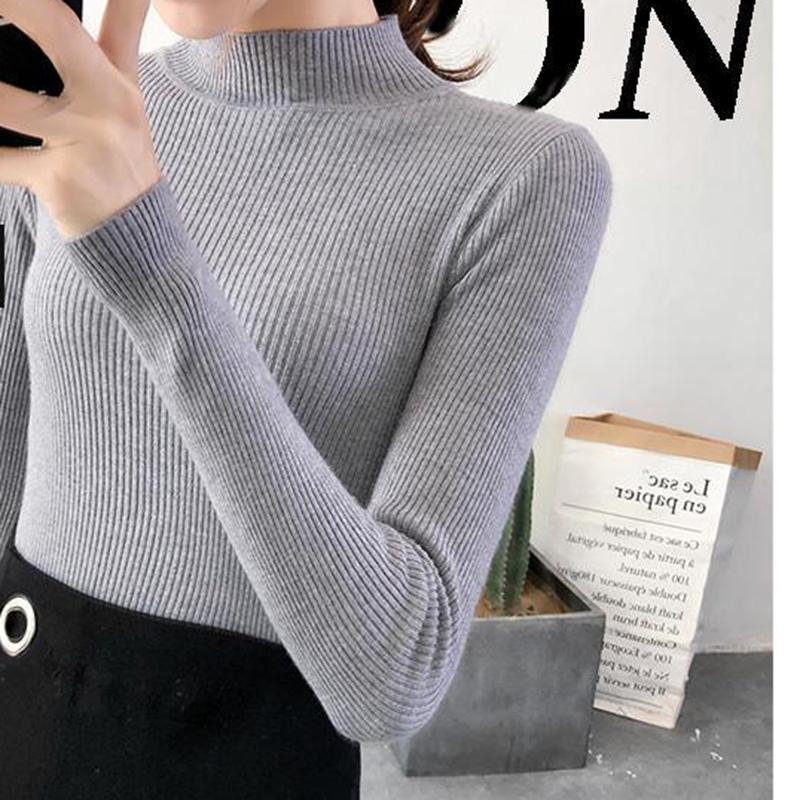 Autumn and Winter Half Turtleneck Short Sweater Long-sleeved Bottoming Solid Color Top