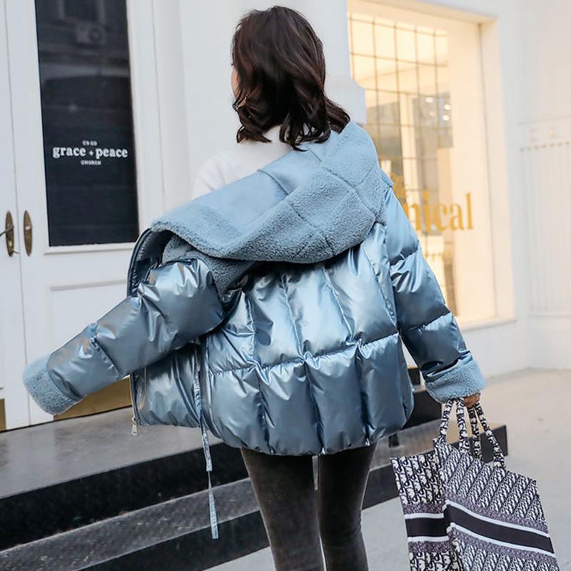 Women's Winter Korean Loose Quilted Coat Warm Stand-collar Down Jacket Women's Glossy Mid-length Down Jacket