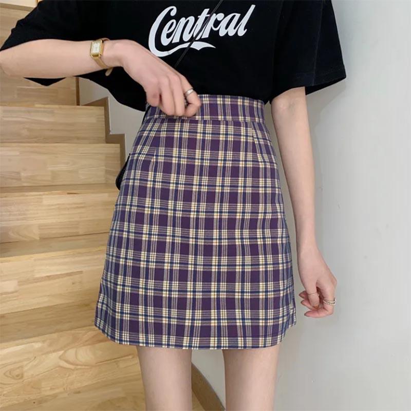 Plaid Skirt Women's Anti-glare Short Skirt High Waist A-line Skirt Slimming Hip Skirt