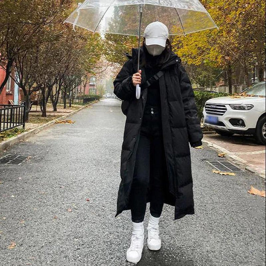 Down Jacket Winter Ladies Fashion Korean Thick Warmth Super Long Over-the-knee Plus Size Cotton Jacket