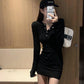 Pofulove ship skirt was thin skirt exy slim long-sleeved high waist dress female temperament