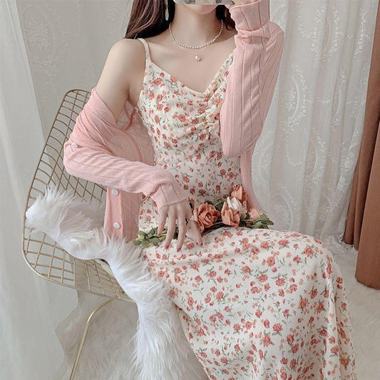 Floral Dress Ladies Suspenders Summer Loose Temperament Gentle Super Fairy Mid-length Dress Trendy