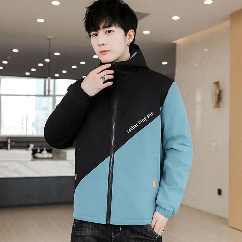 Thin Spring and Autumn Jacket Men's Handsome Loose Hooded Work Jacket Men's Temperament Short Long-sleeved Warm Zipper Jacket
