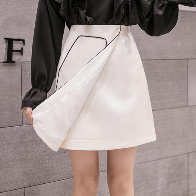Women Sexy Split Fork A-line Hip Skirt Short Skirt Knee-length Zipper Elastic Waist Club Casual Home Office