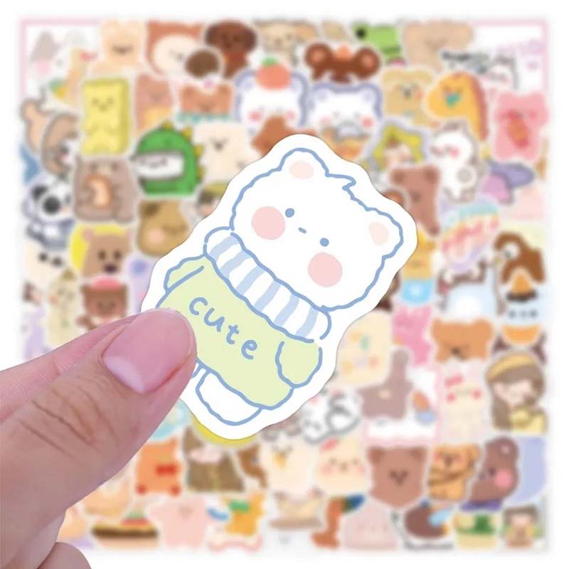 100pcs Mini Cartoon Cute Cat Stickers Set Sealing Paste for Diary Cake Adhesive Post Kids Gift