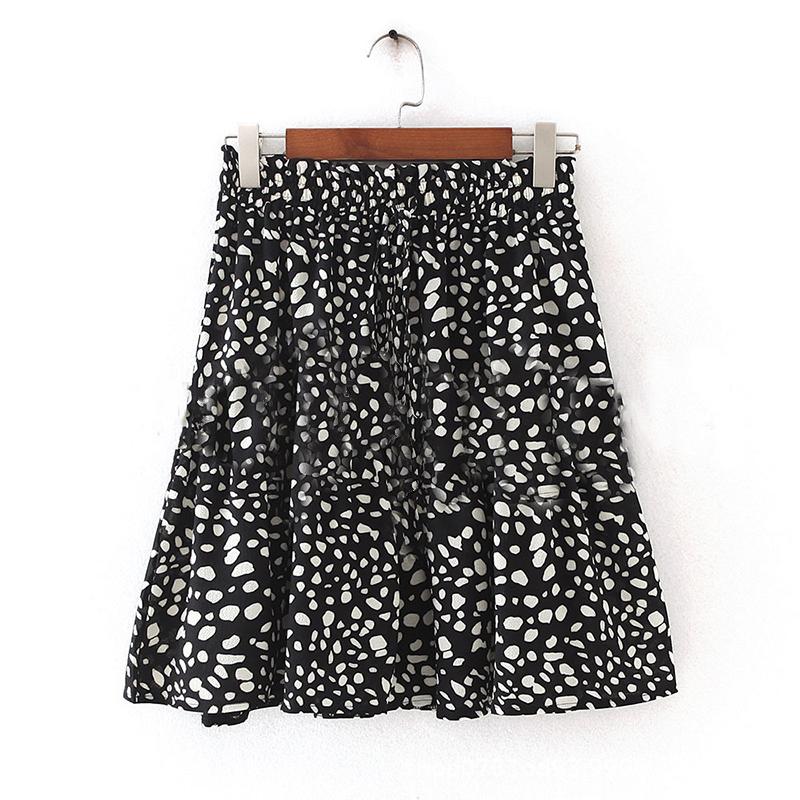 Sexy Leopard Pleated Skirts Mini Boho Elastic High Waist Ruffles Elastic Waist High Above The Knee Skirt