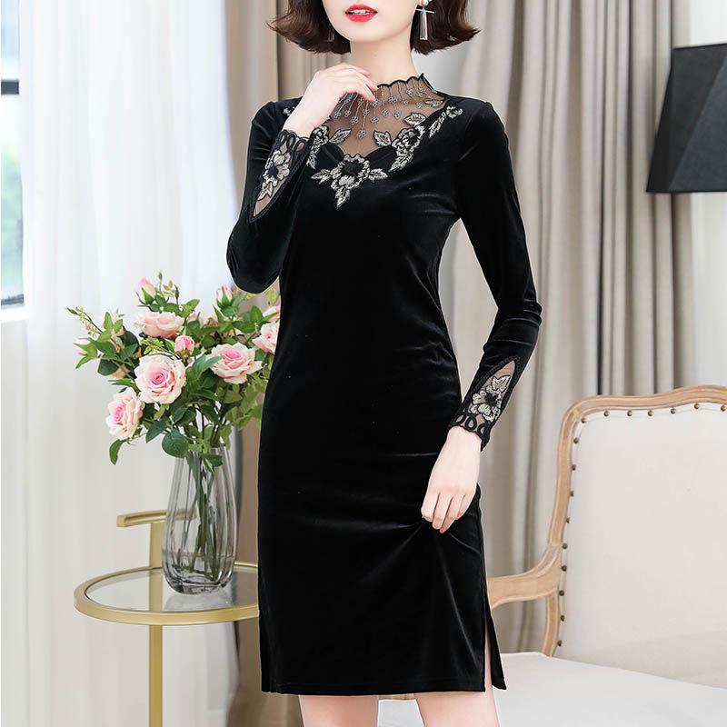 Mid-length plus size skirt lace dress long-sleeved woman spring and autumn dress woman