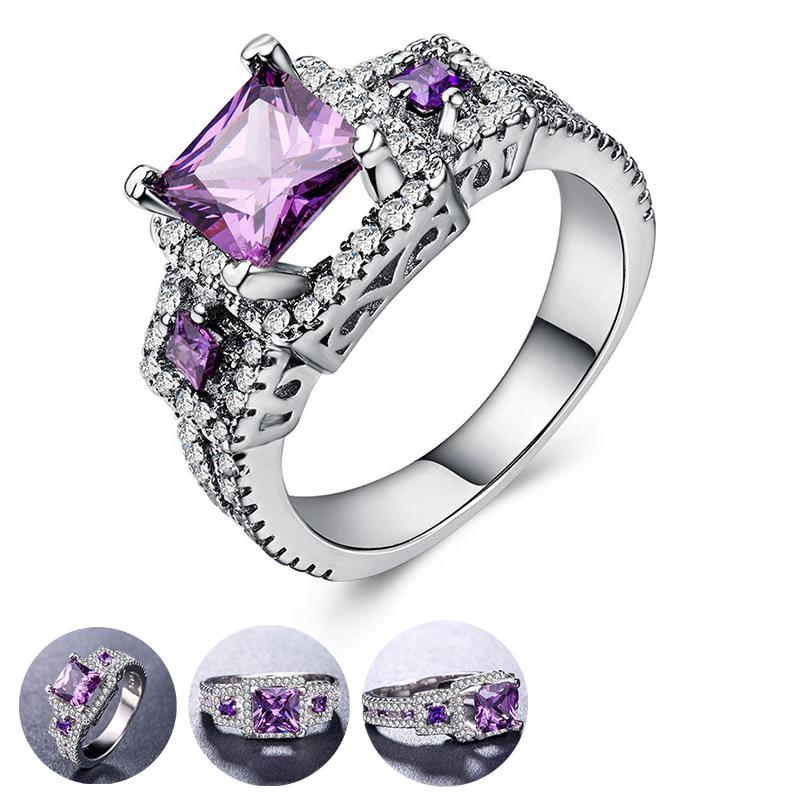 4 Kinds of Vintage Purple Zircon Ring Women Delicate Hollow Silver Ring Proposal Ring Valentine's Day Jewelry