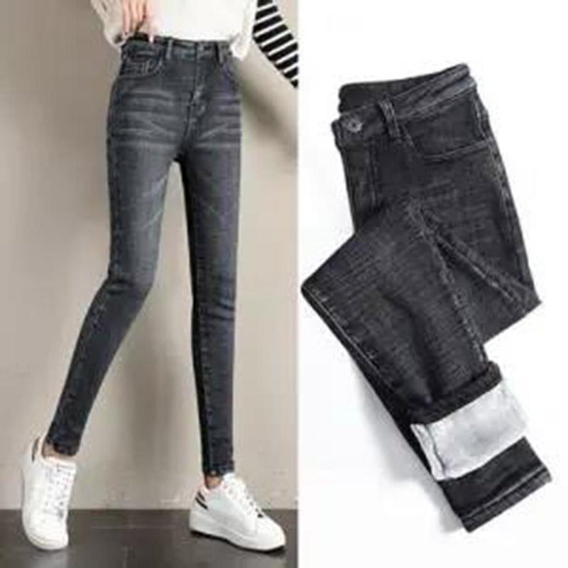 Women's Jeans Plus Velvet Thickening Winter High-waisted Tights To Keep Warm with Velvet Slim-fit Trousers Outer Wear Trousers