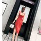 Women Summer Button Front Slip Midi Dress Beach Dress Casual Dress Solid Color Camisole Dress