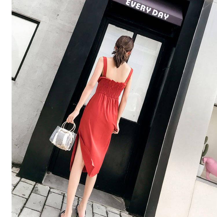 Women Summer Button Front Slip Midi Dress Beach Dress Casual Dress Solid Color Camisole Dress