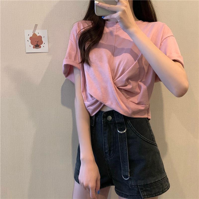 Splicing T Shirt Summer Fashion Women  Solid Color Cool Irregular Streetwear Hip Hop T-Shirt
